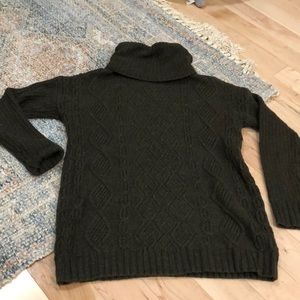 Dark olive cabled cowl neck sweater Carole Little Medium